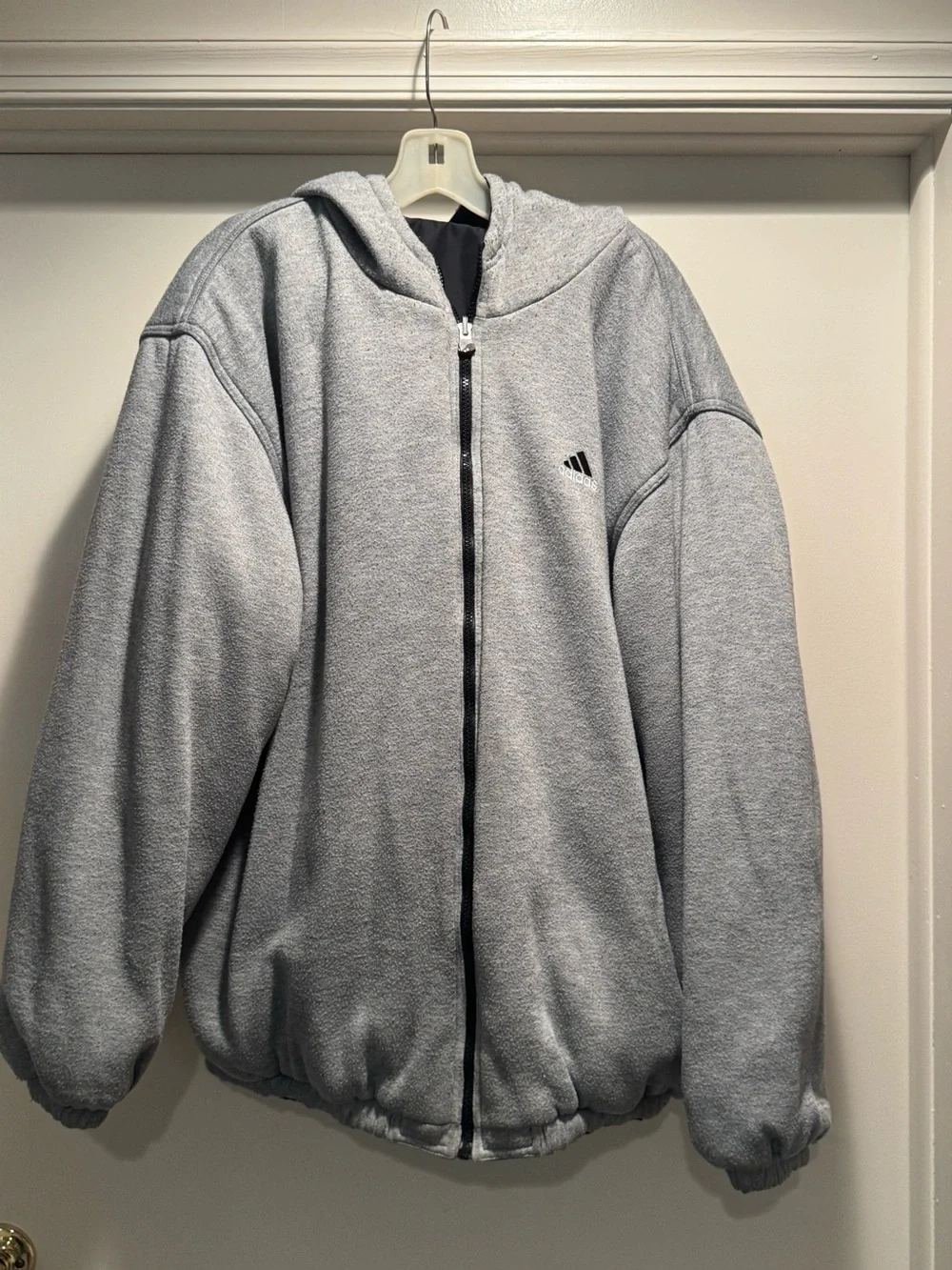 Vintage Adidas Black Hooded Reversible Hooded Puffer Jacket with White Stripe